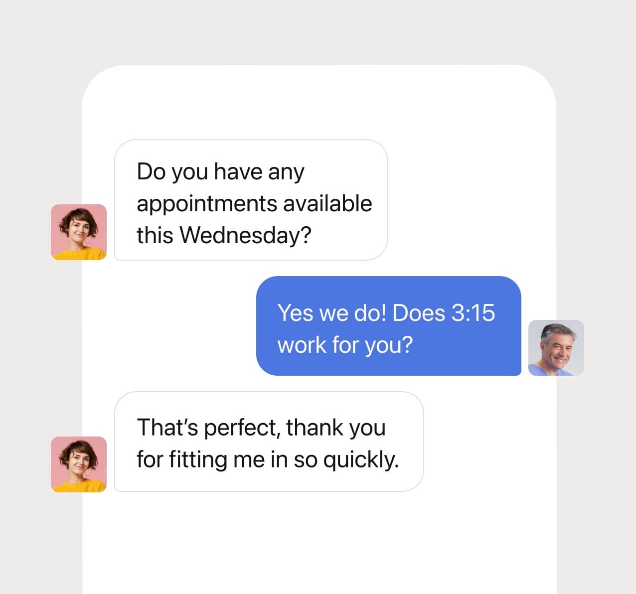 Appointment scheduling text conversation