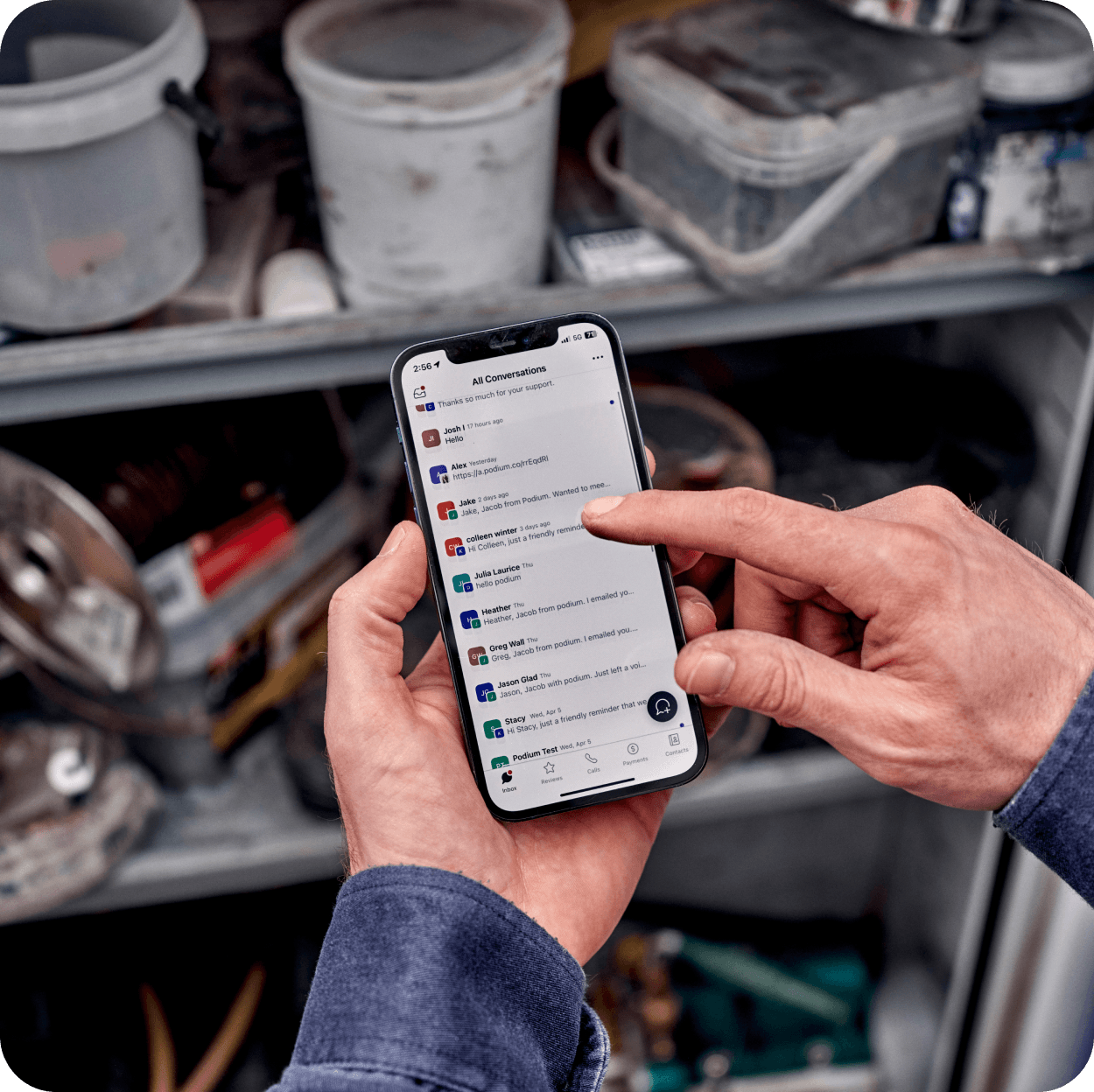 Someone using the Podium app on their phone